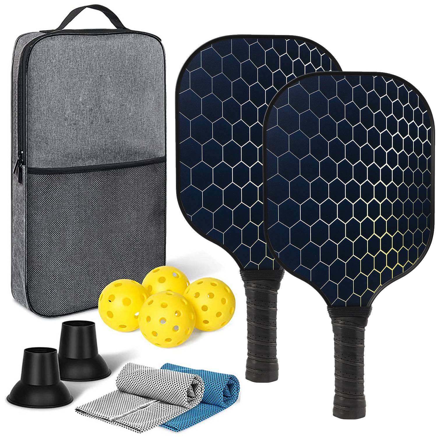 Honeycomb black-glass fiber double shot+4 ball+2 ball pickup +2 towel